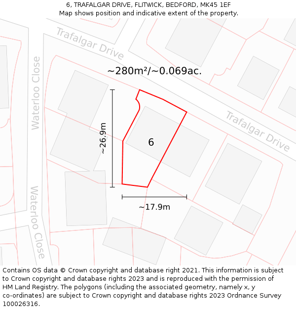 6, TRAFALGAR DRIVE, FLITWICK, BEDFORD, MK45 1EF: Plot and title map