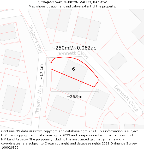 6, TRAJANS WAY, SHEPTON MALLET, BA4 4TW: Plot and title map