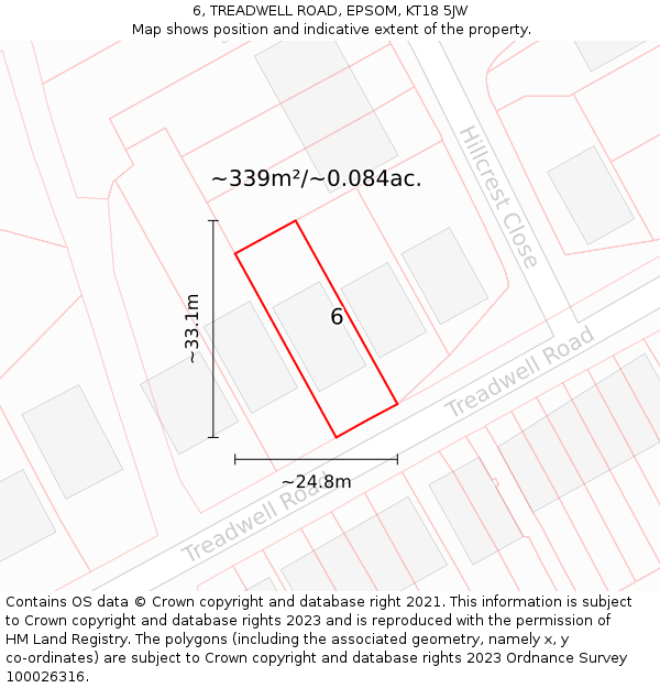 6, TREADWELL ROAD, EPSOM, KT18 5JW: Plot and title map