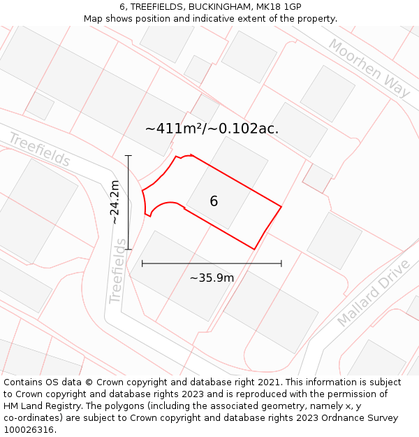 6, TREEFIELDS, BUCKINGHAM, MK18 1GP: Plot and title map