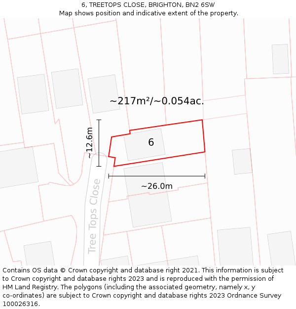 6, TREETOPS CLOSE, BRIGHTON, BN2 6SW: Plot and title map