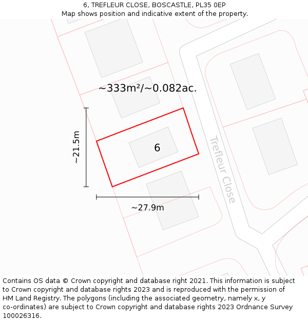 6, TREFLEUR CLOSE, BOSCASTLE, PL35 0EP: Plot and title map