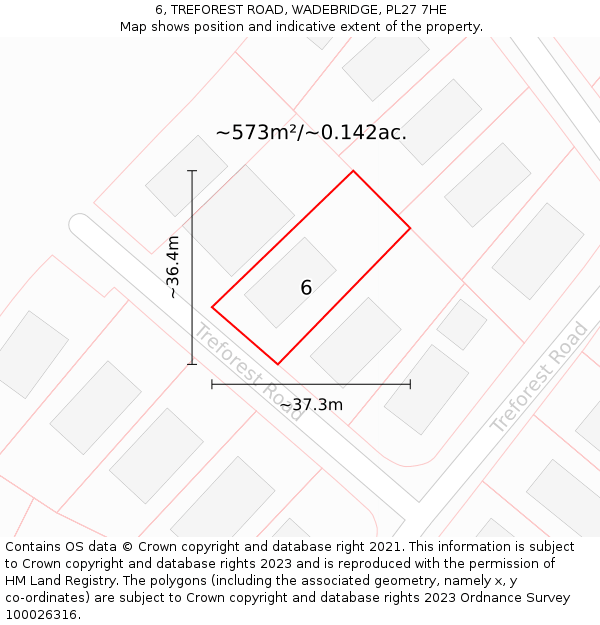 6, TREFOREST ROAD, WADEBRIDGE, PL27 7HE: Plot and title map