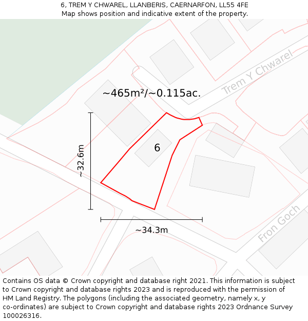 6, TREM Y CHWAREL, LLANBERIS, CAERNARFON, LL55 4FE: Plot and title map