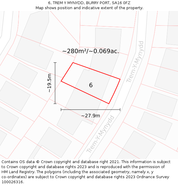6, TREM Y MYNYDD, BURRY PORT, SA16 0FZ: Plot and title map