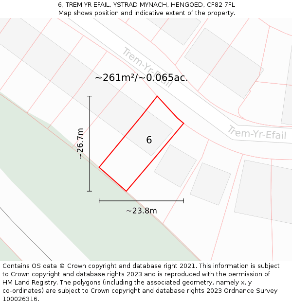 6, TREM YR EFAIL, YSTRAD MYNACH, HENGOED, CF82 7FL: Plot and title map