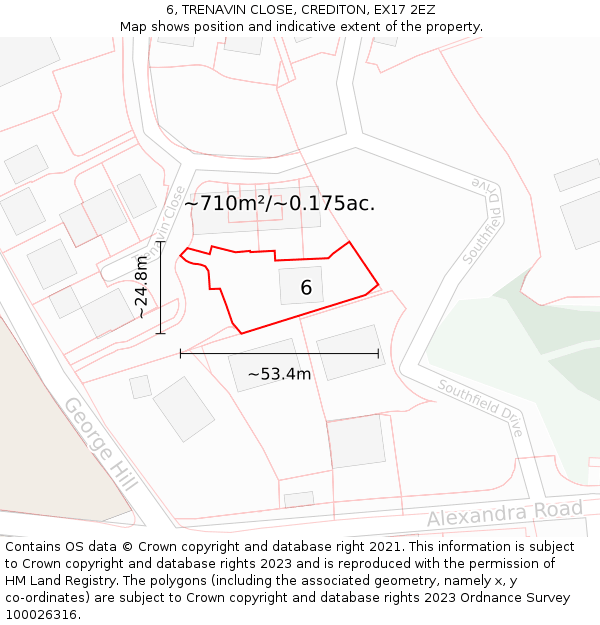 6, TRENAVIN CLOSE, CREDITON, EX17 2EZ: Plot and title map