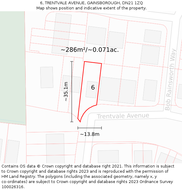 6, TRENTVALE AVENUE, GAINSBOROUGH, DN21 1ZQ: Plot and title map