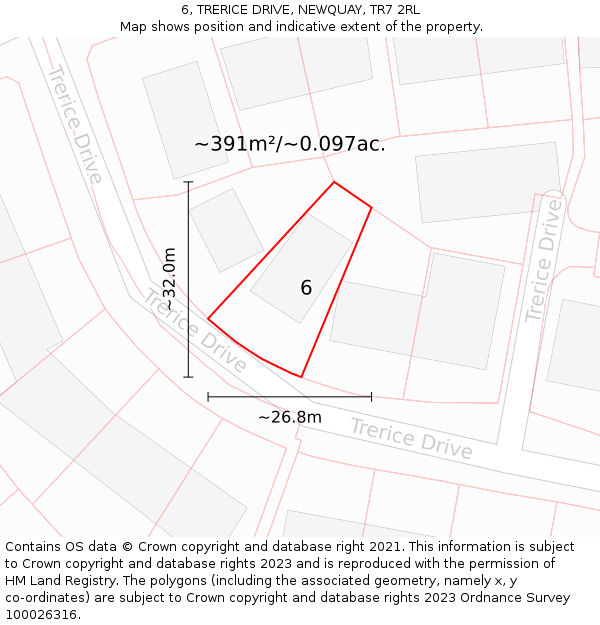 6, TRERICE DRIVE, NEWQUAY, TR7 2RL: Plot and title map