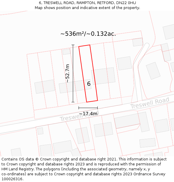 6, TRESWELL ROAD, RAMPTON, RETFORD, DN22 0HU: Plot and title map