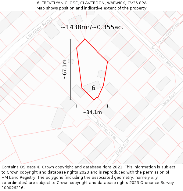 6, TREVELYAN CLOSE, CLAVERDON, WARWICK, CV35 8PA: Plot and title map