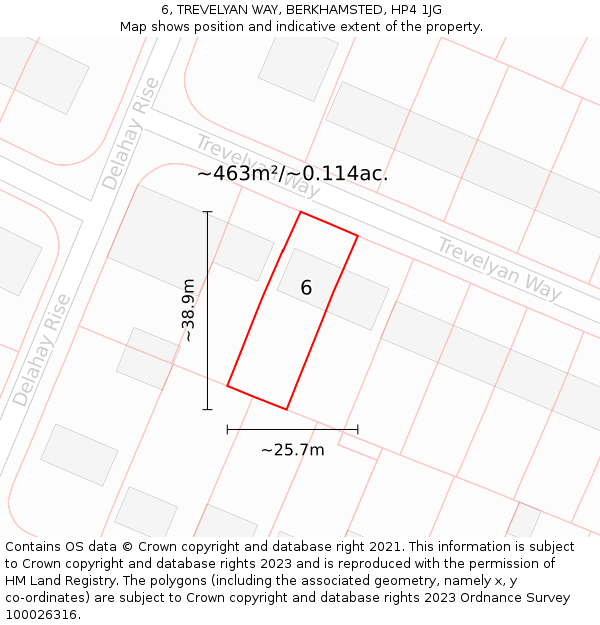 6, TREVELYAN WAY, BERKHAMSTED, HP4 1JG: Plot and title map