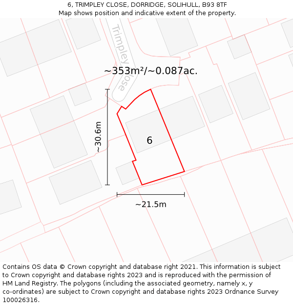 6, TRIMPLEY CLOSE, DORRIDGE, SOLIHULL, B93 8TF: Plot and title map