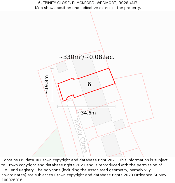 6, TRINITY CLOSE, BLACKFORD, WEDMORE, BS28 4NB: Plot and title map