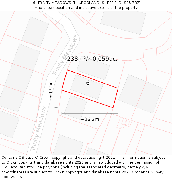 6, TRINITY MEADOWS, THURGOLAND, SHEFFIELD, S35 7BZ: Plot and title map