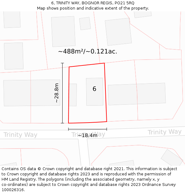 6, TRINITY WAY, BOGNOR REGIS, PO21 5RQ: Plot and title map