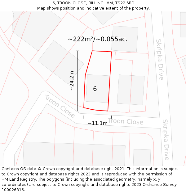 6, TROON CLOSE, BILLINGHAM, TS22 5RD: Plot and title map