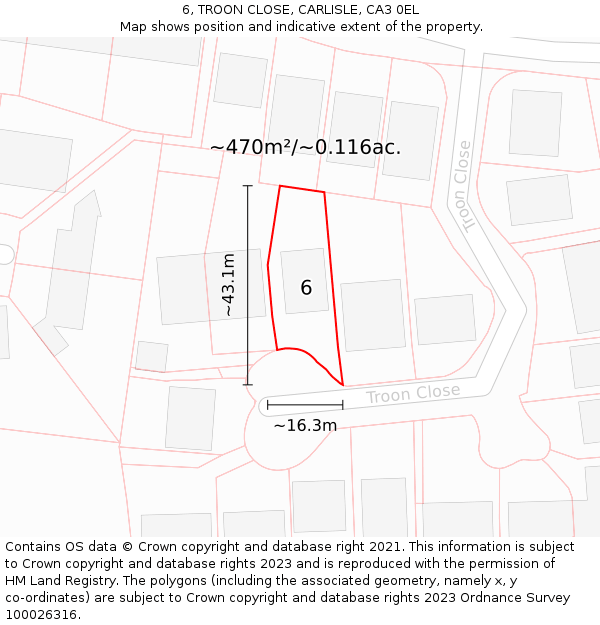 6, TROON CLOSE, CARLISLE, CA3 0EL: Plot and title map
