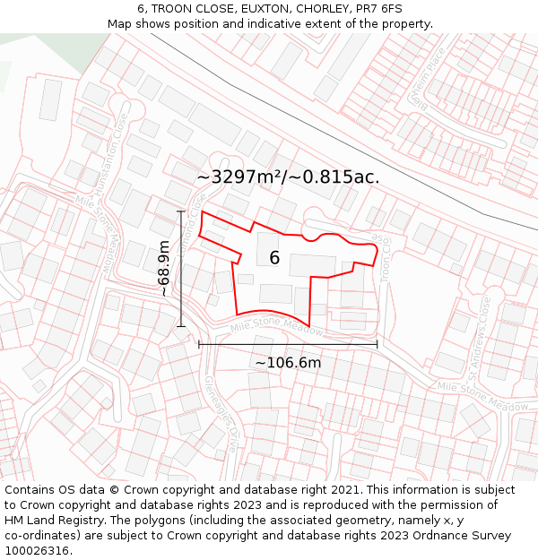 6, TROON CLOSE, EUXTON, CHORLEY, PR7 6FS: Plot and title map