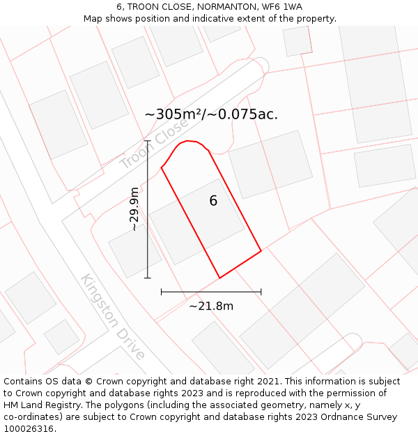 6, TROON CLOSE, NORMANTON, WF6 1WA: Plot and title map