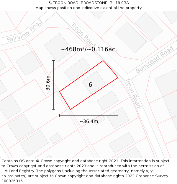 6, TROON ROAD, BROADSTONE, BH18 9BA: Plot and title map