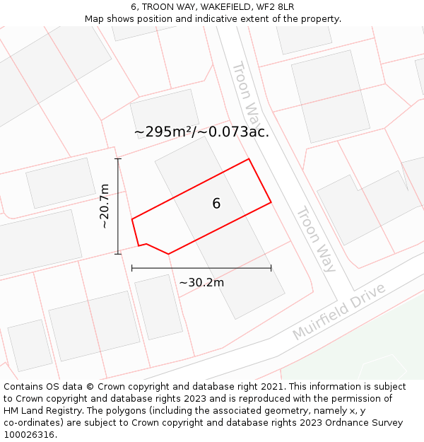 6, TROON WAY, WAKEFIELD, WF2 8LR: Plot and title map