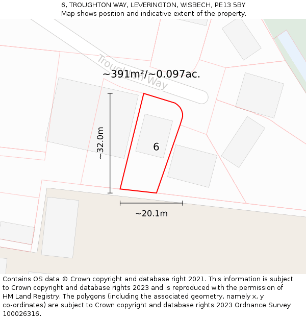 6, TROUGHTON WAY, LEVERINGTON, WISBECH, PE13 5BY: Plot and title map