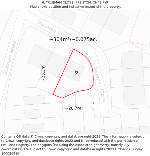 6, TRUEMAN CLOSE, PRENTON, CH43 7YR: Plot and title map