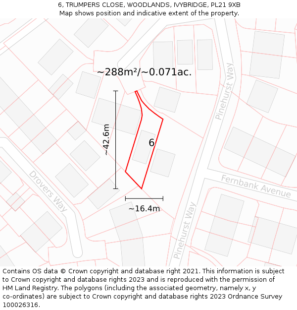 6, TRUMPERS CLOSE, WOODLANDS, IVYBRIDGE, PL21 9XB: Plot and title map