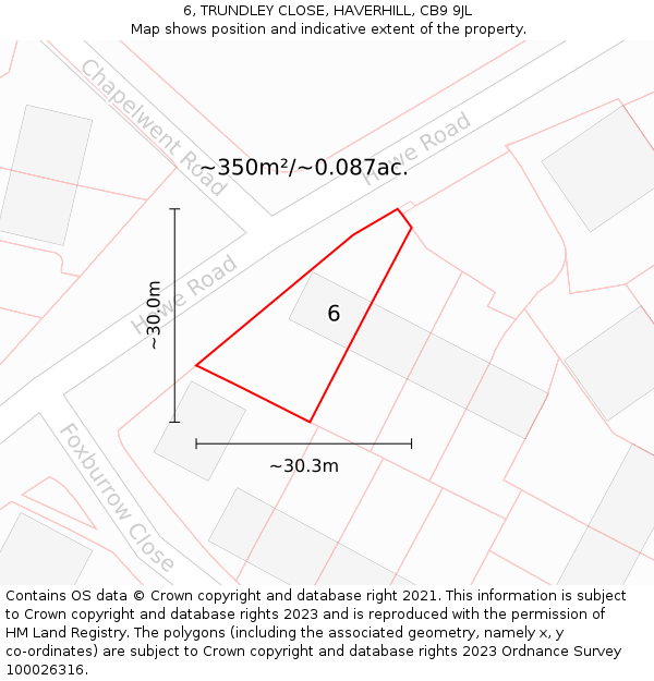 6, TRUNDLEY CLOSE, HAVERHILL, CB9 9JL: Plot and title map