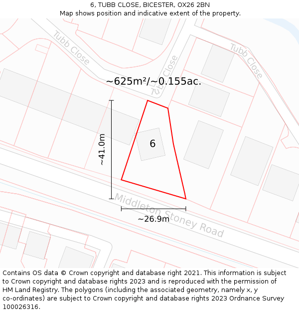6, TUBB CLOSE, BICESTER, OX26 2BN: Plot and title map