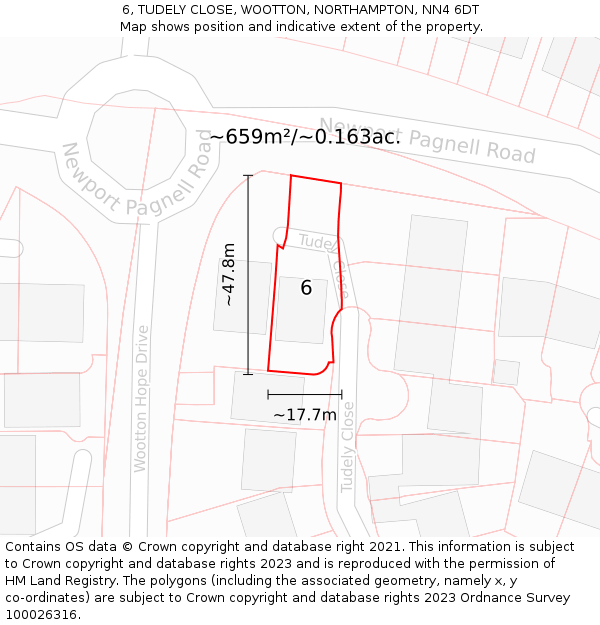 6, TUDELY CLOSE, WOOTTON, NORTHAMPTON, NN4 6DT: Plot and title map