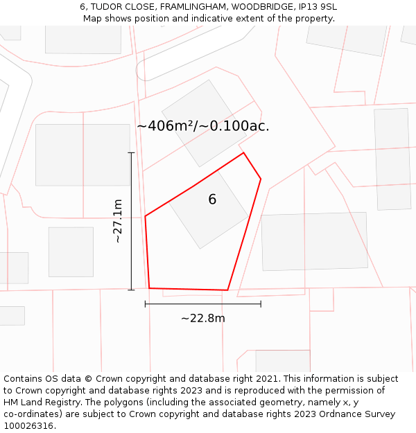 6, TUDOR CLOSE, FRAMLINGHAM, WOODBRIDGE, IP13 9SL: Plot and title map