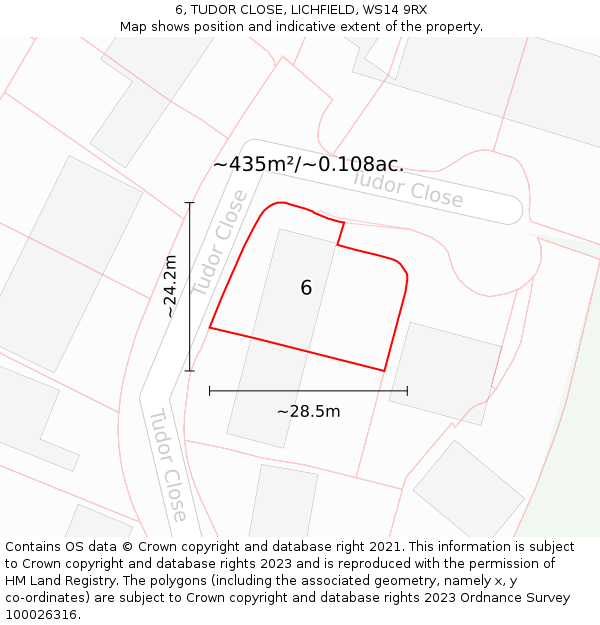 6, TUDOR CLOSE, LICHFIELD, WS14 9RX: Plot and title map