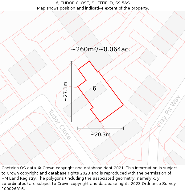 6, TUDOR CLOSE, SHEFFIELD, S9 5AS: Plot and title map