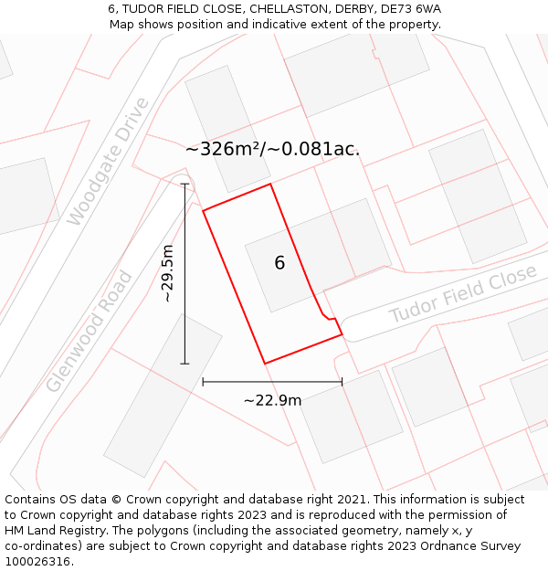 6, TUDOR FIELD CLOSE, CHELLASTON, DERBY, DE73 6WA: Plot and title map