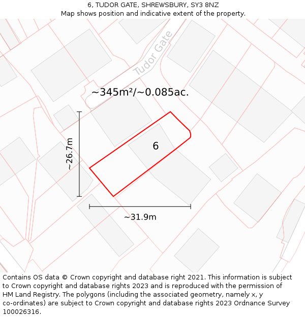 6, TUDOR GATE, SHREWSBURY, SY3 8NZ: Plot and title map