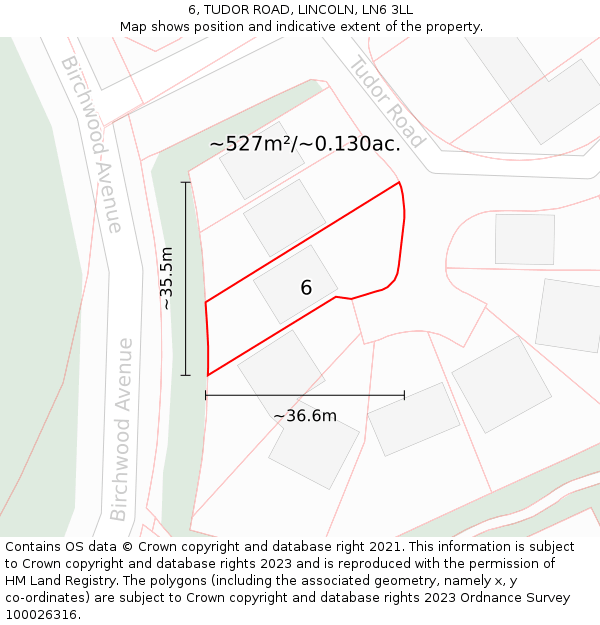 6, TUDOR ROAD, LINCOLN, LN6 3LL: Plot and title map