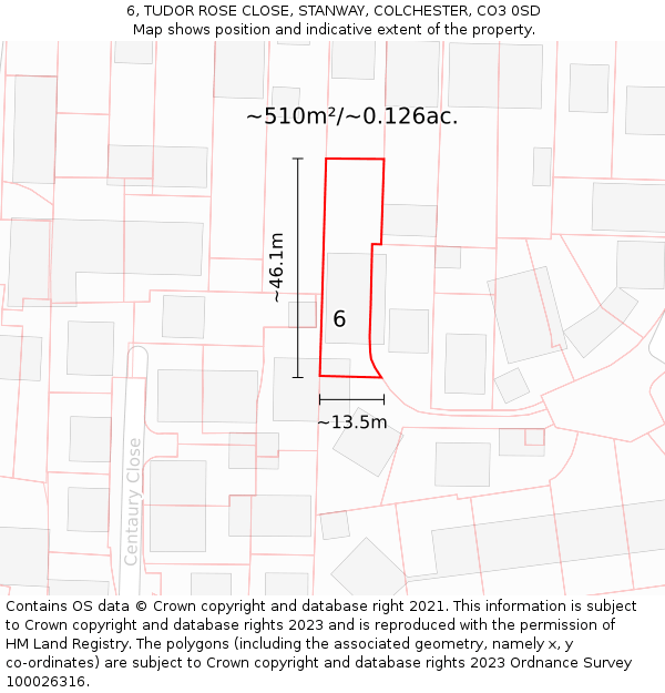 6, TUDOR ROSE CLOSE, STANWAY, COLCHESTER, CO3 0SD: Plot and title map