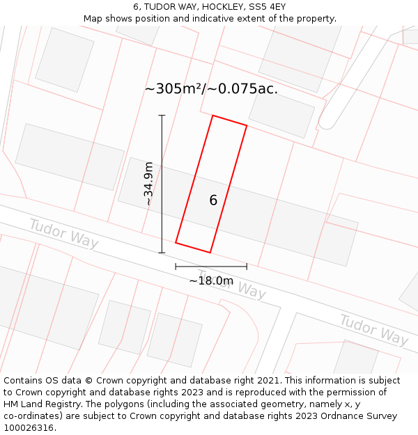 6, TUDOR WAY, HOCKLEY, SS5 4EY: Plot and title map