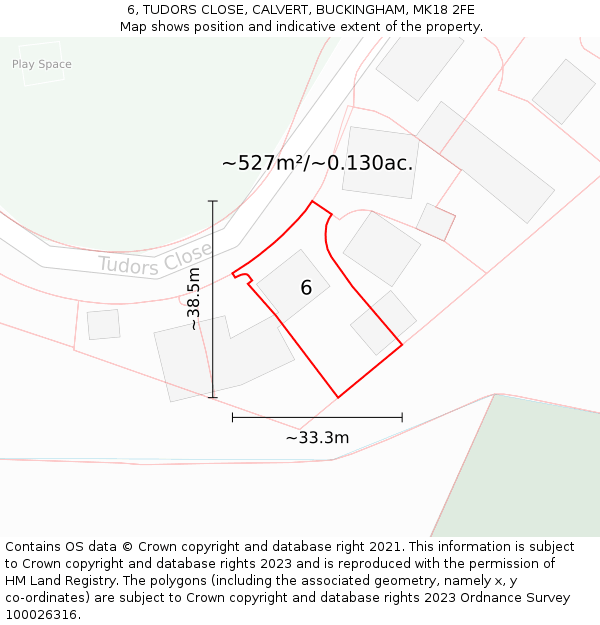 6, TUDORS CLOSE, CALVERT, BUCKINGHAM, MK18 2FE: Plot and title map
