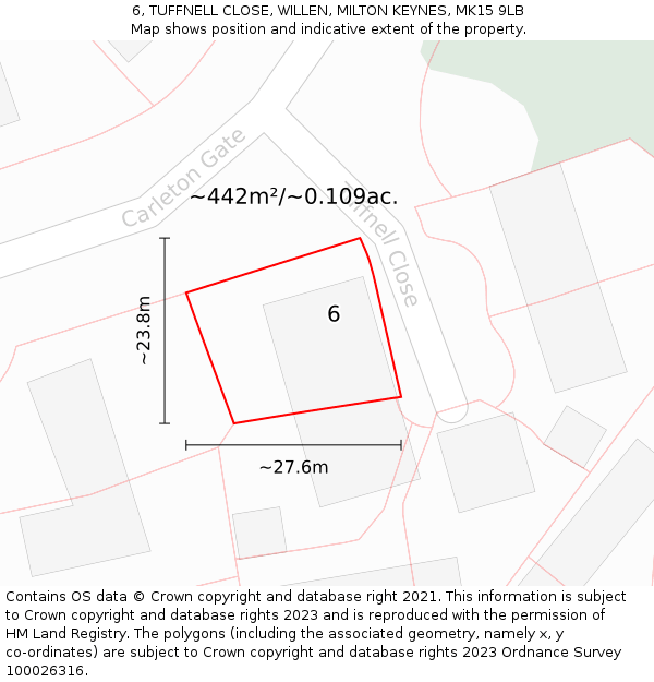 6, TUFFNELL CLOSE, WILLEN, MILTON KEYNES, MK15 9LB: Plot and title map