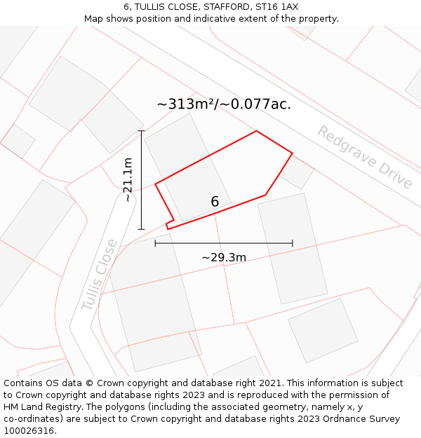 6, TULLIS CLOSE, STAFFORD, ST16 1AX: Plot and title map