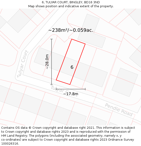 6, TULYAR COURT, BINGLEY, BD16 3ND: Plot and title map