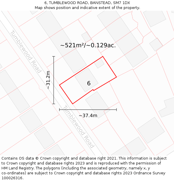 6, TUMBLEWOOD ROAD, BANSTEAD, SM7 1DX: Plot and title map