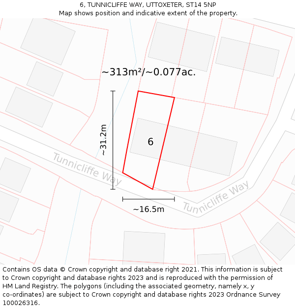 6, TUNNICLIFFE WAY, UTTOXETER, ST14 5NP: Plot and title map