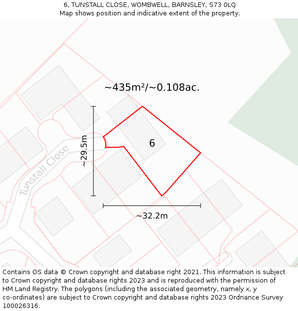 6, TUNSTALL CLOSE, WOMBWELL, BARNSLEY, S73 0LQ: Plot and title map