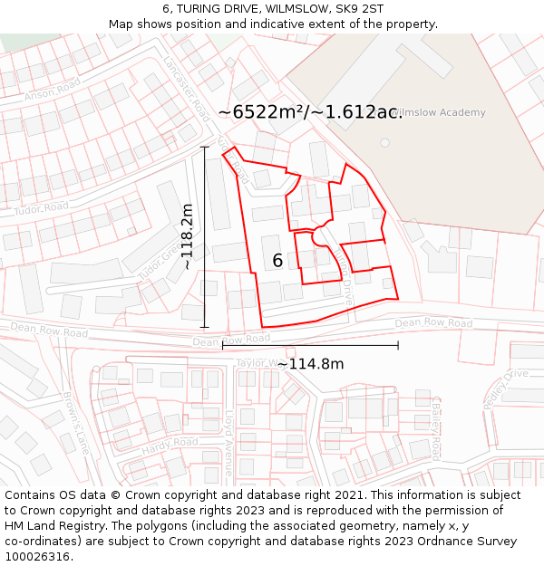 6, TURING DRIVE, WILMSLOW, SK9 2ST: Plot and title map