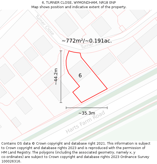 6, TURNER CLOSE, WYMONDHAM, NR18 0NP: Plot and title map