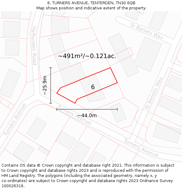 6, TURNERS AVENUE, TENTERDEN, TN30 6QB: Plot and title map